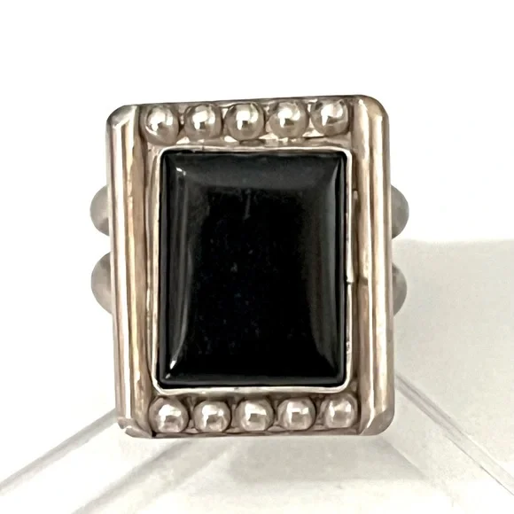 ♟️Signed - Wayne Panteah, Zuni Vintage Onyx Sterling Silver Ring